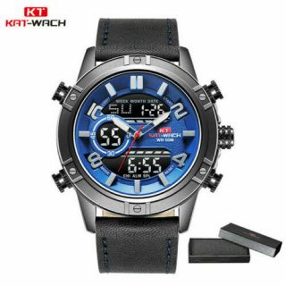 KAT - WACH Luxury Brand Men ' s Watch Leather Fashion Sport Watch Man Quartz LED 8