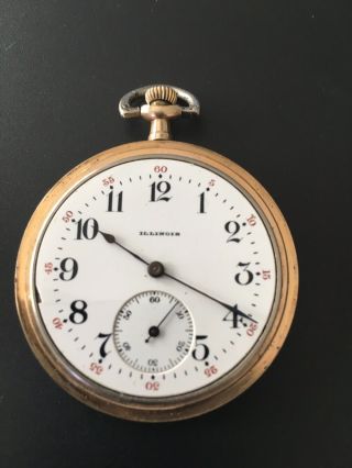 1909 Illinois 12s,  15j,  Open Face Antique Pocket Watch Runs