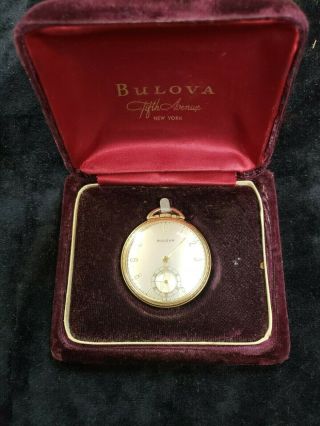 Early Fifth Avenue Bulova 1 5/8 " Pocket Watch Pocketwatch With Fitted Box (bf14)