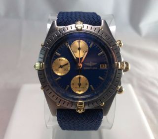 Estate Breitling Chronomat Two - Tone Blue Automatic Chronograph Watch 38 Mm