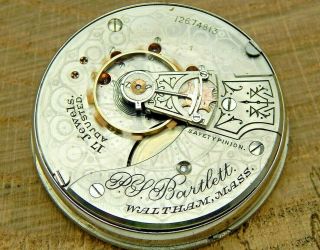 Antique Pocket Watch Movement Waltham Private Label For M Abelson Ny 18s Gr 87