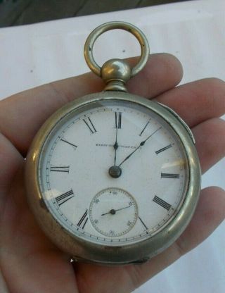 Rare Vintage Large 2.  25 " Elgin National Key Wind Early Pocket Watch Silverode Nr