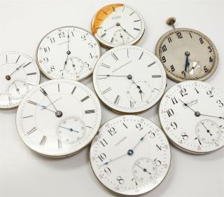 Estate Found Group 8 Pocket Watch Movements Incl Swiss Tavennes & Tappin