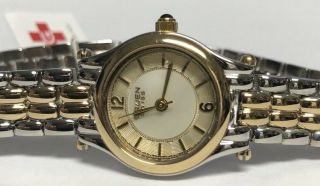 Ladies Gruen Swiss Two Tone Yellow Gold Bracelet Sapphire Crystal Watch