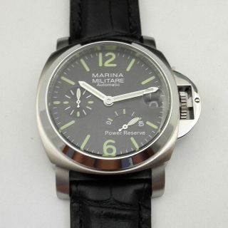 Parnis 40mm Military Power Reserve Black Dial Mechanical Automatic Mens Watch
