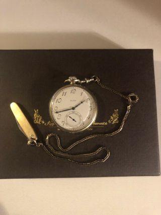 Antique Elgin Pocket Watch With Chain And Small Knife