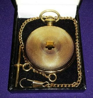 Vintage Jean Pierre Gold Plated Full Hunter Pocket Watch,  Chain,  Box