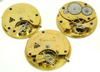 Three 19th C English Fusee Lever Pocket Watch Movements For Repair