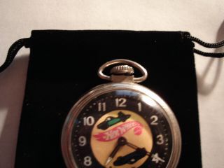 Vintage 16S Pocket Watch Hot Wheels Theme Dial & Case Runs Well. 3