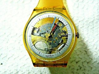 Vintage 1985 Mens Swatch Watch Jelly Fish Jellyfish Thin Hands Clear
