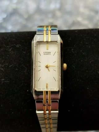 Citizen Slim Women Quartz Gold Silver Tone Watch 5421 - S91484 Rectangle Vintage