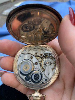 Vintage Elgin 10k Gold Filled Case 17 Jewel Pocket Watch / Not 7