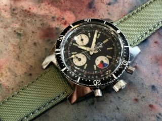 Vintage Ollech Wajs Chronograph Diver Mens Wristwatch Reverse Panda Valjoux 72