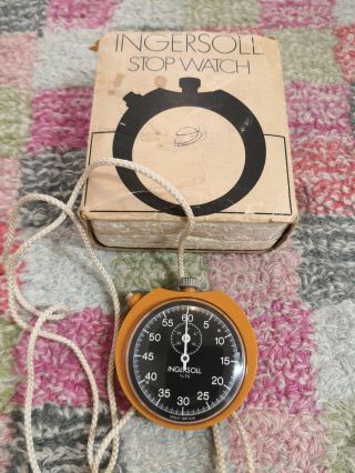 Vintage Ingersoll Stopwatch,  1/5 Seconds,  White On Black Dial,  Orange/brown Case