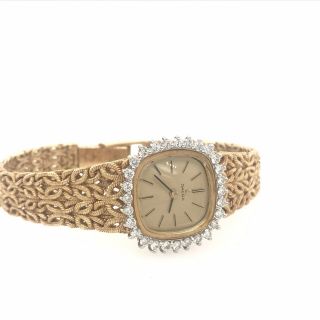 Omega Factory Diamond 18k Gold Mid Century Ladies Large Mechanical Watch 2