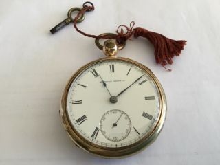 Antique American Watch Co Waltham Ps Bartlett Key Wind Gold Plate Pocket Watch