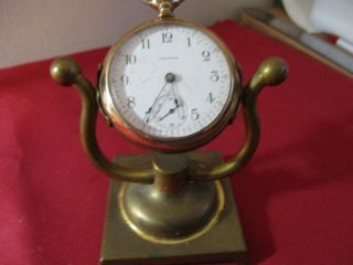 Antique Waltham Open Face Pocket Watch with Stand 2
