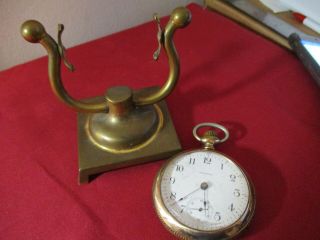 Antique Waltham Open Face Pocket Watch with Stand 4