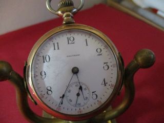 Antique Waltham Open Face Pocket Watch with Stand 6