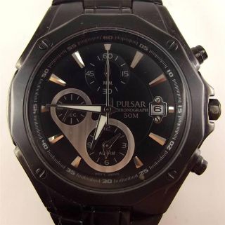 Pulsar Chronograph All Black Stainless Steel 50 Meter Wr Mens Watch Ym62 - X233 Gt