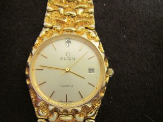 Elgin Diamond Dial Fnd 02 012 Quartz Watch W/ Gold Nugget Bracelet