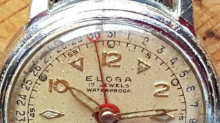VINTAGE c1950S ELOGA MENS MILITARY DIAL 17j POINTER DATE WATCH SIGNED X 2 4