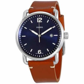 Nwt Fossil Commuter Blue Dial Brown Leather Men 