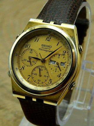 Vintage Seiko Quartz Chronograph Gold Toned Men 
