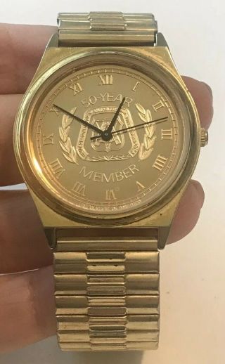 1948 American Time Ltd 50 Year Member Carpenters Gold Medallion Mechanical Watch