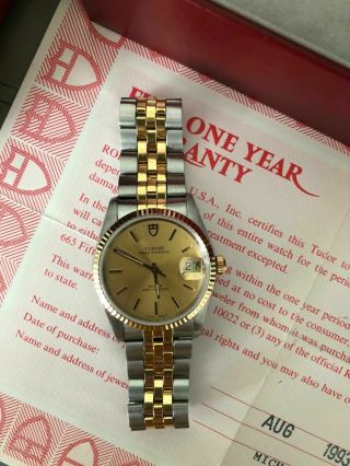 Tudor Prince Oysterdate 74033 34mm Two Tone Watch,  Papers And Hang Tag