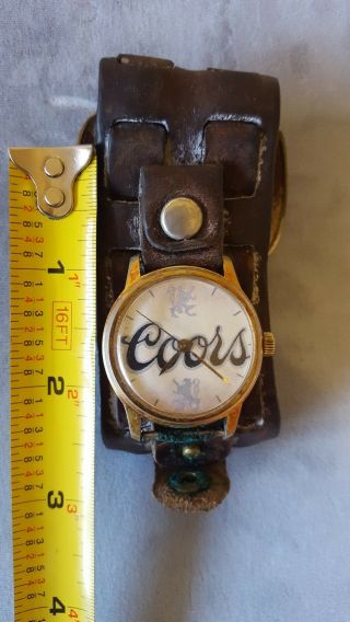 Vintage Men ' s Coors Watch head on old leather band,  great,  collectable 6