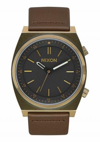 Nixon Brigade Leather Watch - A1178 2539,  Brass/black/taupe