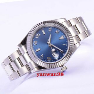 40mm Parnis Blue Sterile Dial White Marks Sapphire Crystal Automatc Date Watch