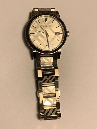 Burberry Bu9037 Silver Check Stamp Stainless Steel Link Band 50mm Women Watch