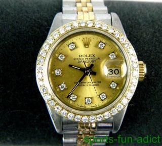 1ct Diamond Rolex Oyster Perpetual Datejust 14k Gold & Steel Auto Jubilee Watch