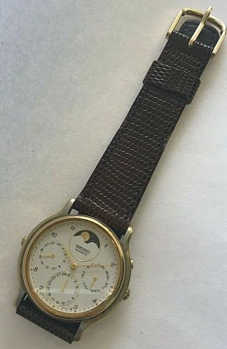 Vintage Seiko Perpetual Calendar Moonphase quartz mens watch,  ref.  7F38 - 6070 2