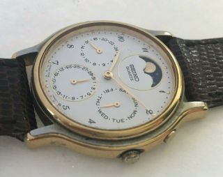 Vintage Seiko Perpetual Calendar Moonphase quartz mens watch,  ref.  7F38 - 6070 3