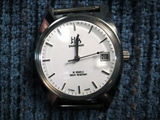 Vtg.  Mans Silver Tone Wind Up Wrist Watch Shanghai 19 Jewels Mechanical Nos
