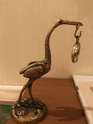 Antique Brass Pocket Watch Holder Stork
