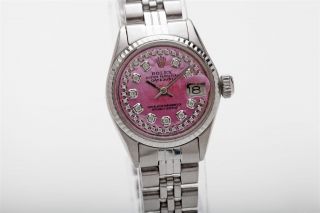 $7000 Pink Mop Diamond Ss 18k White Gold Rolex Datejust Watch & Box Wty
