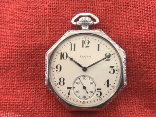 Vintage Elgin 17 Jewel Pocket Watch In Fancy Art Deco Case
