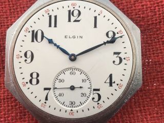 Vintage Elgin 17 Jewel Pocket Watch In Fancy Art Deco Case 4