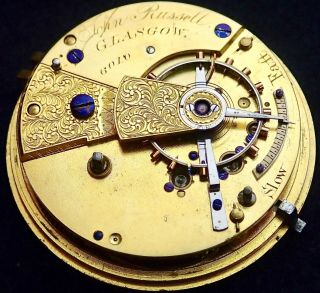 John Russell Glasgow Good Fusee Lever Pocket Watch Movement Circa 1845