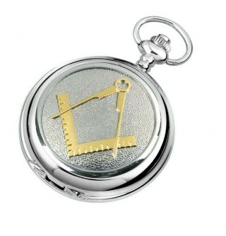 Woodford Chrome Plated Full Hunter Masonic Pocket Watch And Chain