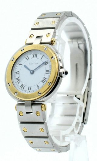 Ladies Cartier Santos Round Steel 18k Gold 27mm Quartz Watch