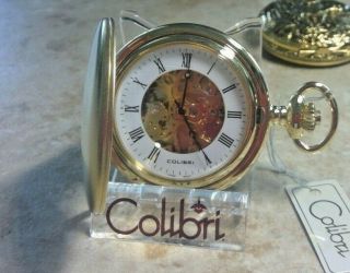 Colibri Goldtone Open Skeleton Mechanical Pocket Watch Msrp $100