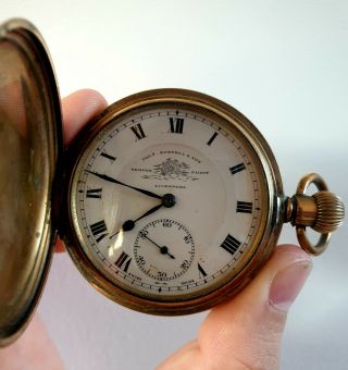Gold Plated Full Hunter Thomas Russell Liverpool Pocket Watch - Elgin Case