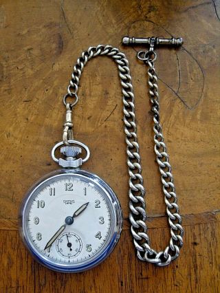 Vintage Smiths Empire Pocket Watch,  Silver Metal Albert Chain