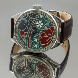 Patek Philippe Movem Swiss Hand Engraving Silver Dial Skeleton Wrist Watch 49 Mm