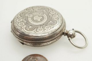 LOVELY ANTIQUE VICTORIAN SILVER LADY ' S GENEVE POCKET WATCH & KEY c1890 N/RES 3